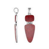 Sterling Silver Red Coral Geometric Dual Design Pendant With Elegant Finish.